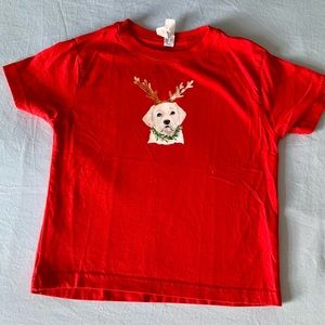 Nantucket Stroll Christmas Red 4T dog/labW/antlers RABBIT SKINS T-Shirt- EUC